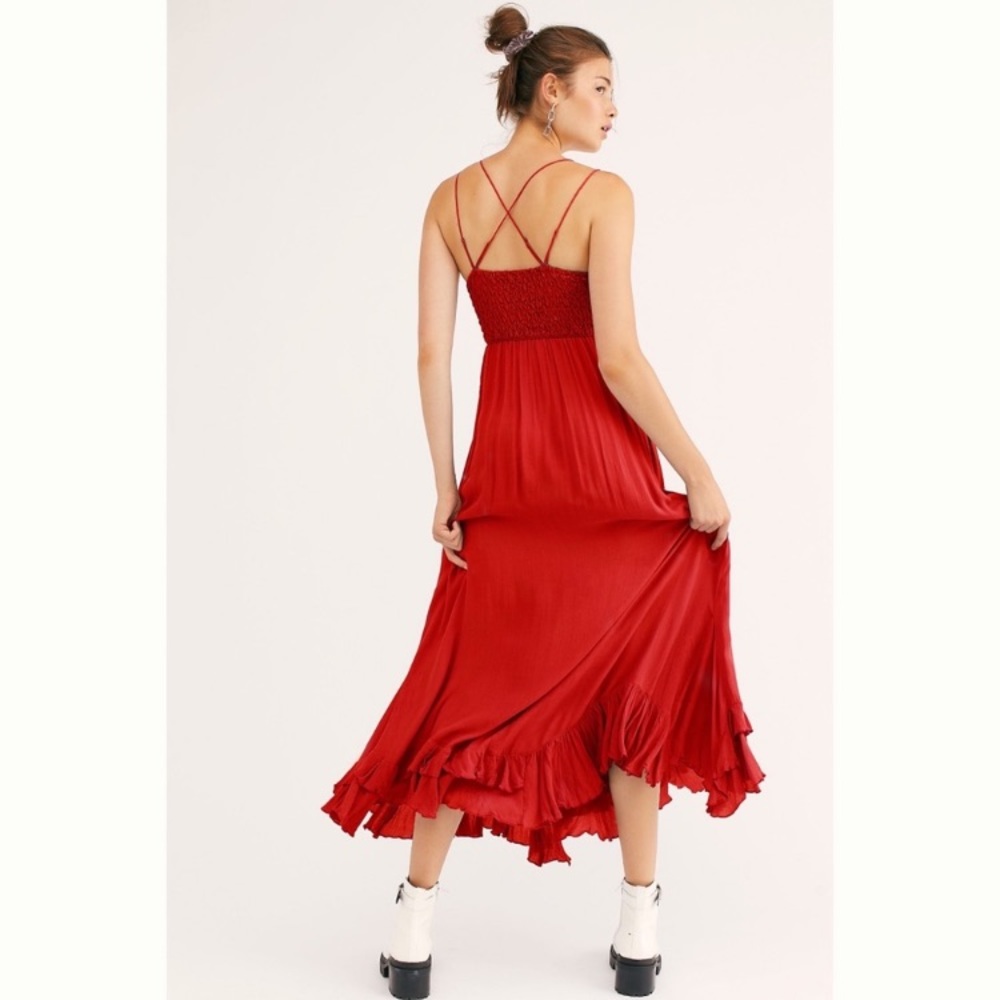 NWT Free People Adella Maxi Slip Bright Red *flawed* see last picture - Picture 3 of 8